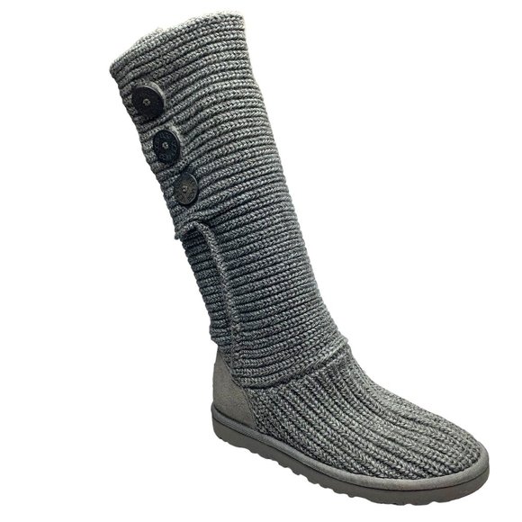 UGG Classic Knit Cardy 5819‎ Charcoal Grey Knit Tall Fold Over Boot - Picture 2 of 11